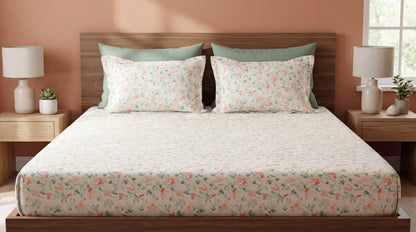 Fresh Florals Printed Bedsheet  (3Pcs)