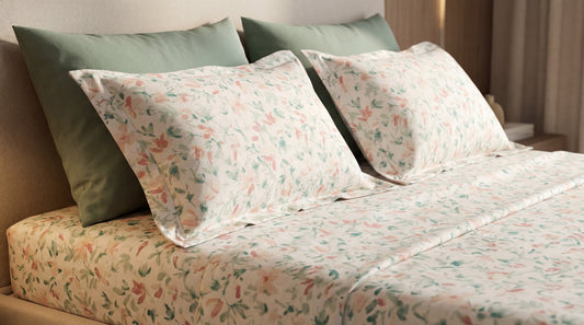 Fresh Florals Printed Bedsheet  (3Pcs)