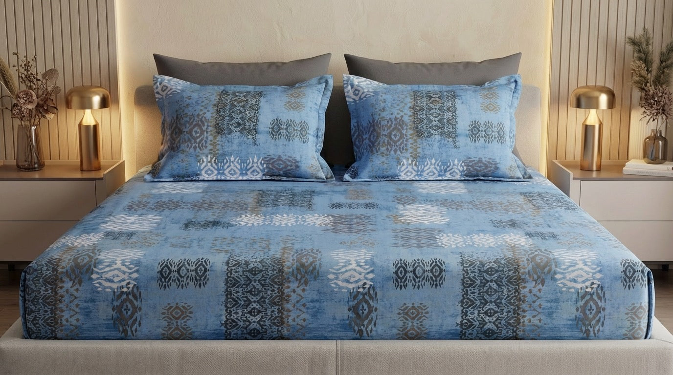 Blue Nomad Printed Bedsheet (3Pcs)
