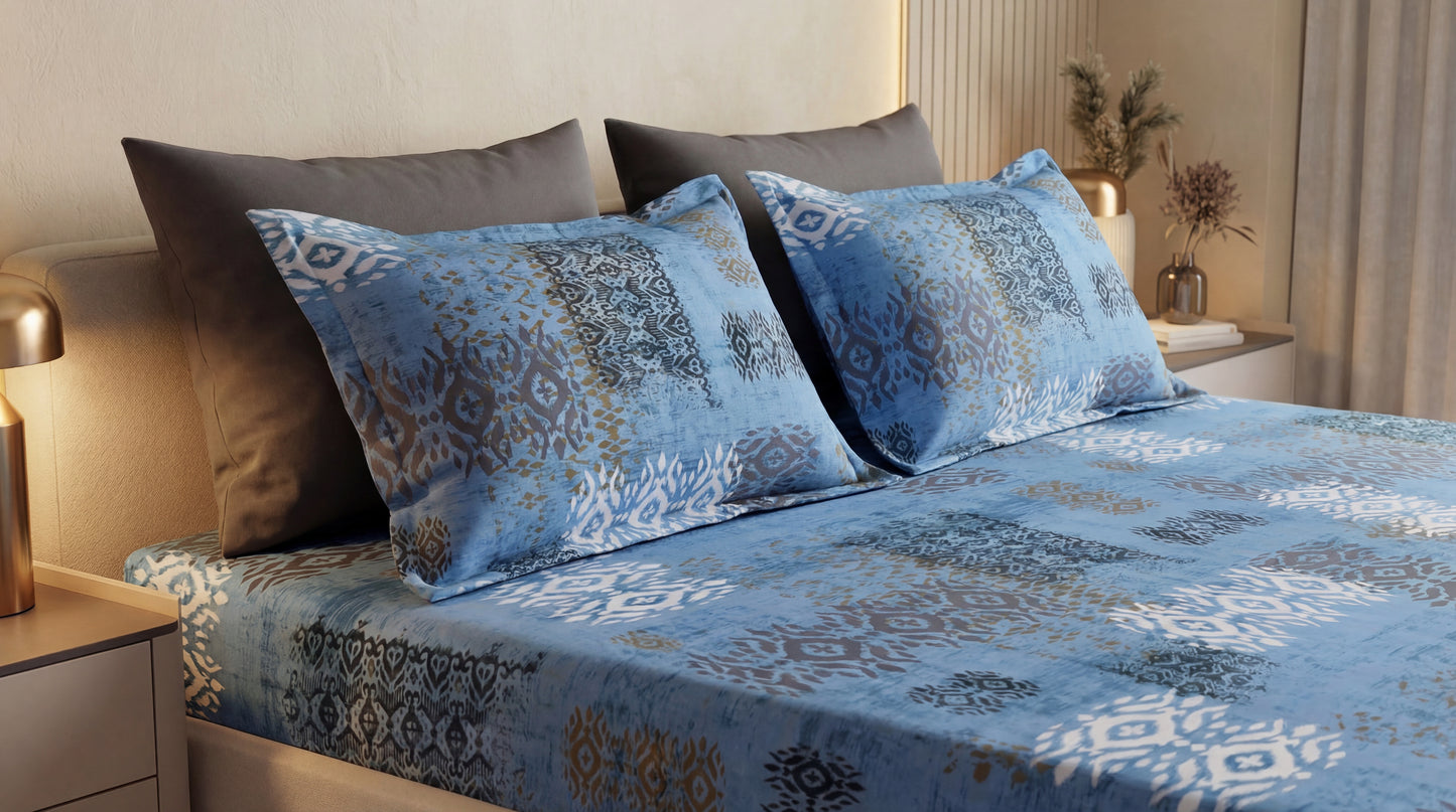 Blue Nomad Printed Bedsheet (3Pcs)