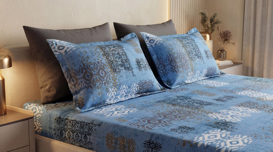 Blue Nomad Printed Bedsheet (3Pcs)