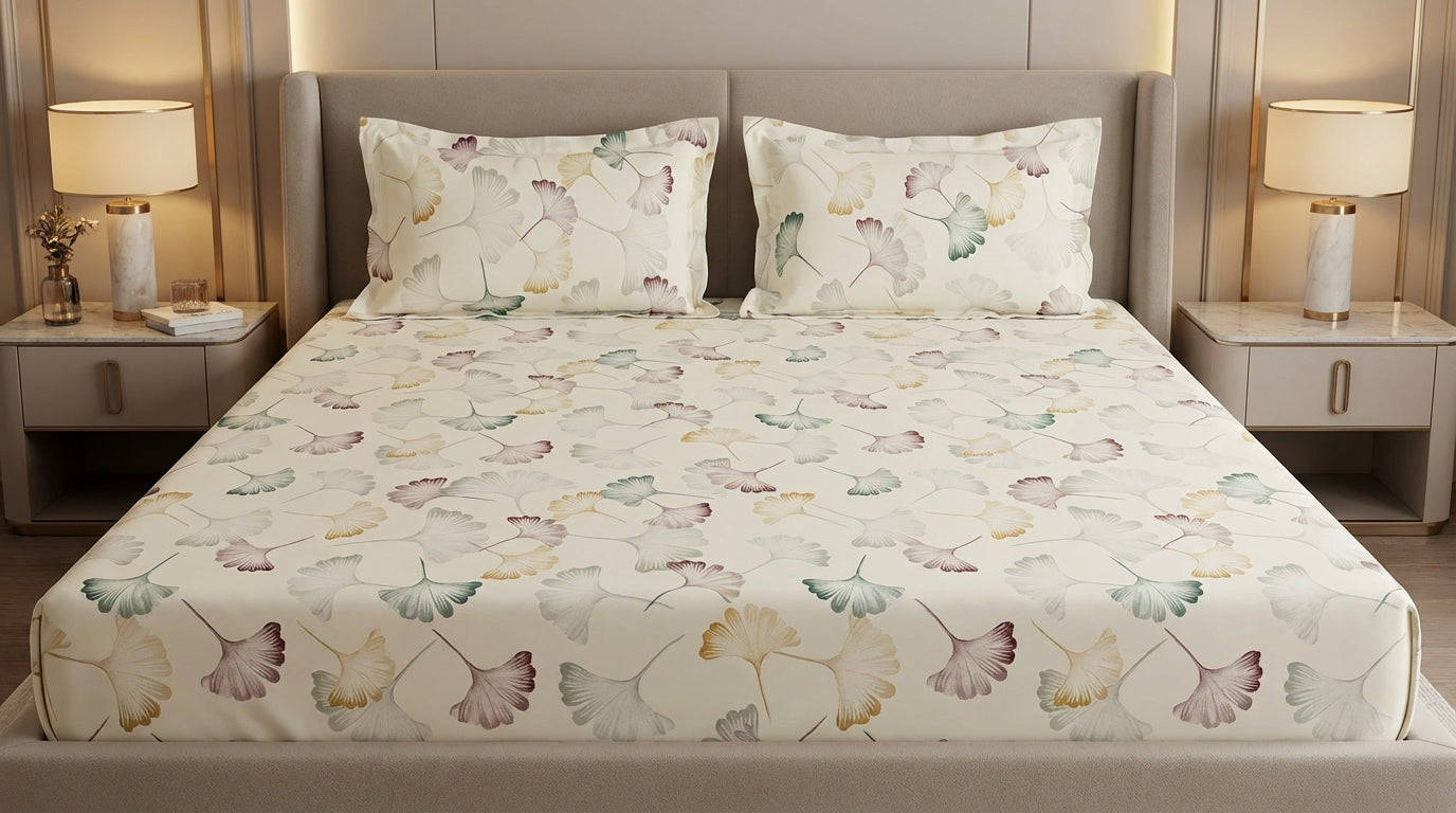 Golden Leaves Printed Bedsheet (3Pcs)