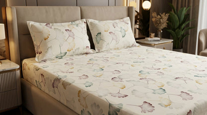 Golden Leaves Printed Bedsheet (3Pcs)