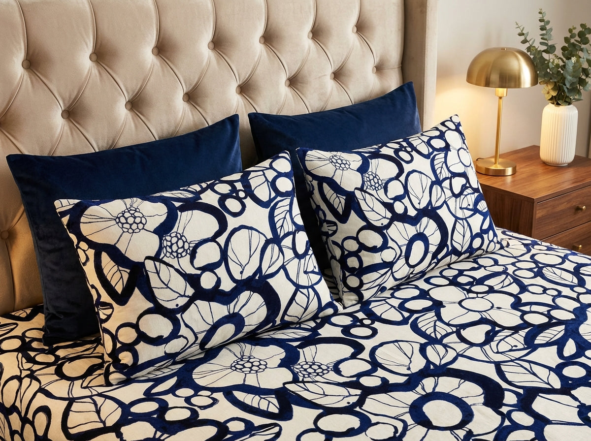 Imperial Blue Printed Bedsheet (3Pcs)