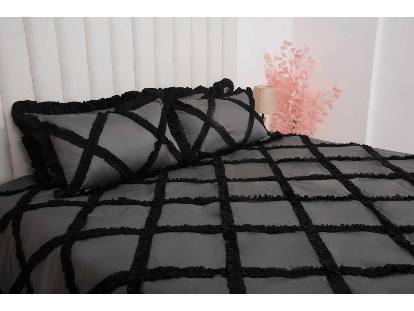 FRILLED BEDSHEET (3PCS, DARK GREY)