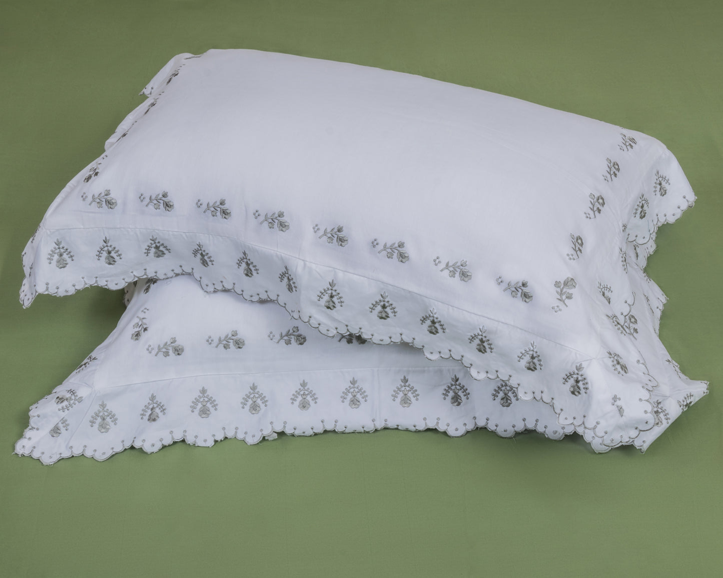 FRILL+EMBROIDERY PILLOW COVER 100% COTTON (2PCS)