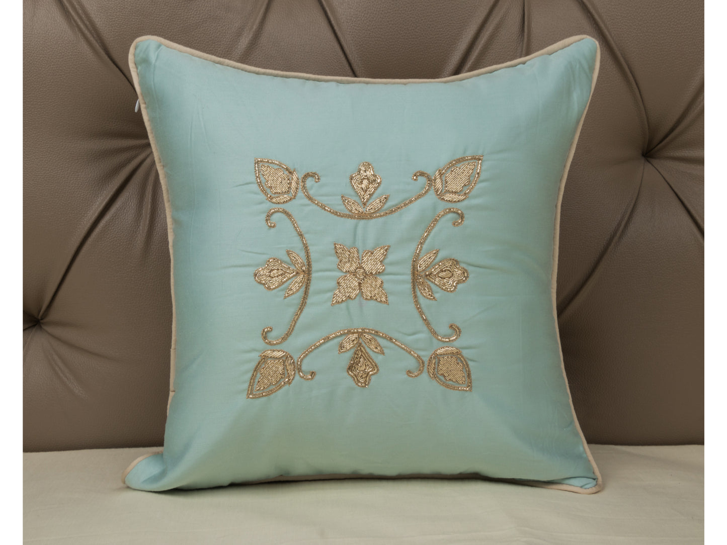 ZARDOSI HAND WORK CUSHION COVER (BLUE, 1 PCS)